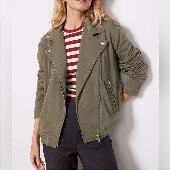 Evereve Jackets & Blazers - Evereve French Terry Olive Green Moto Jacket